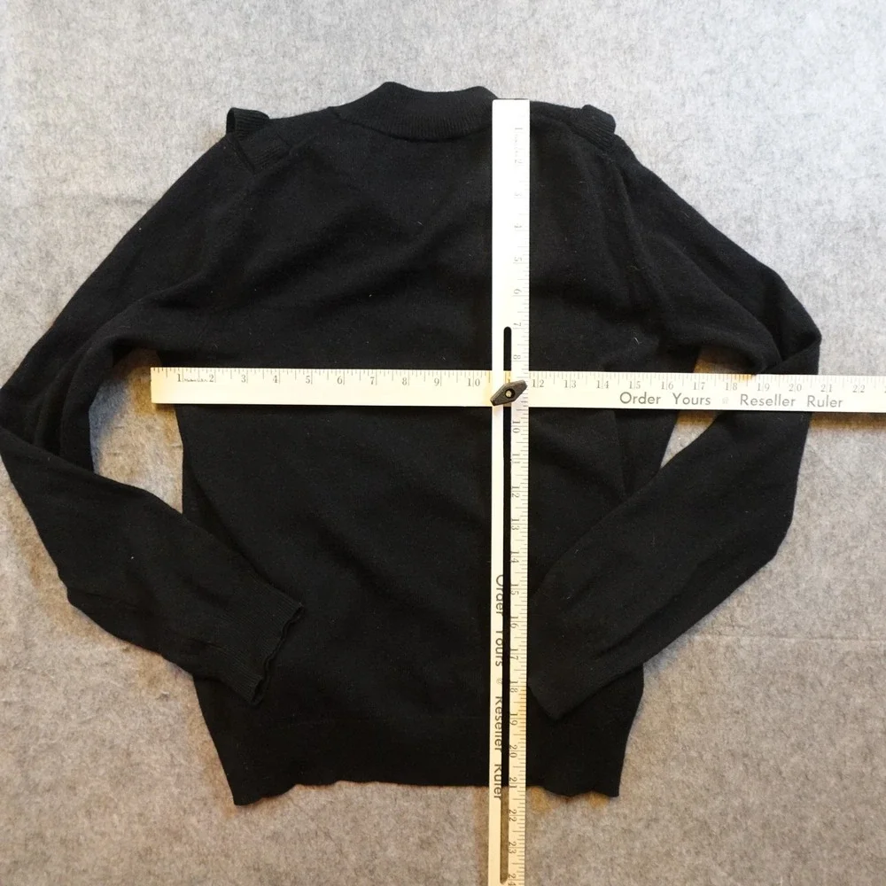 Kate Spade Sweater Women Small Black Ruffle Bib Pom Pom Wool Cashmere Blend Knit